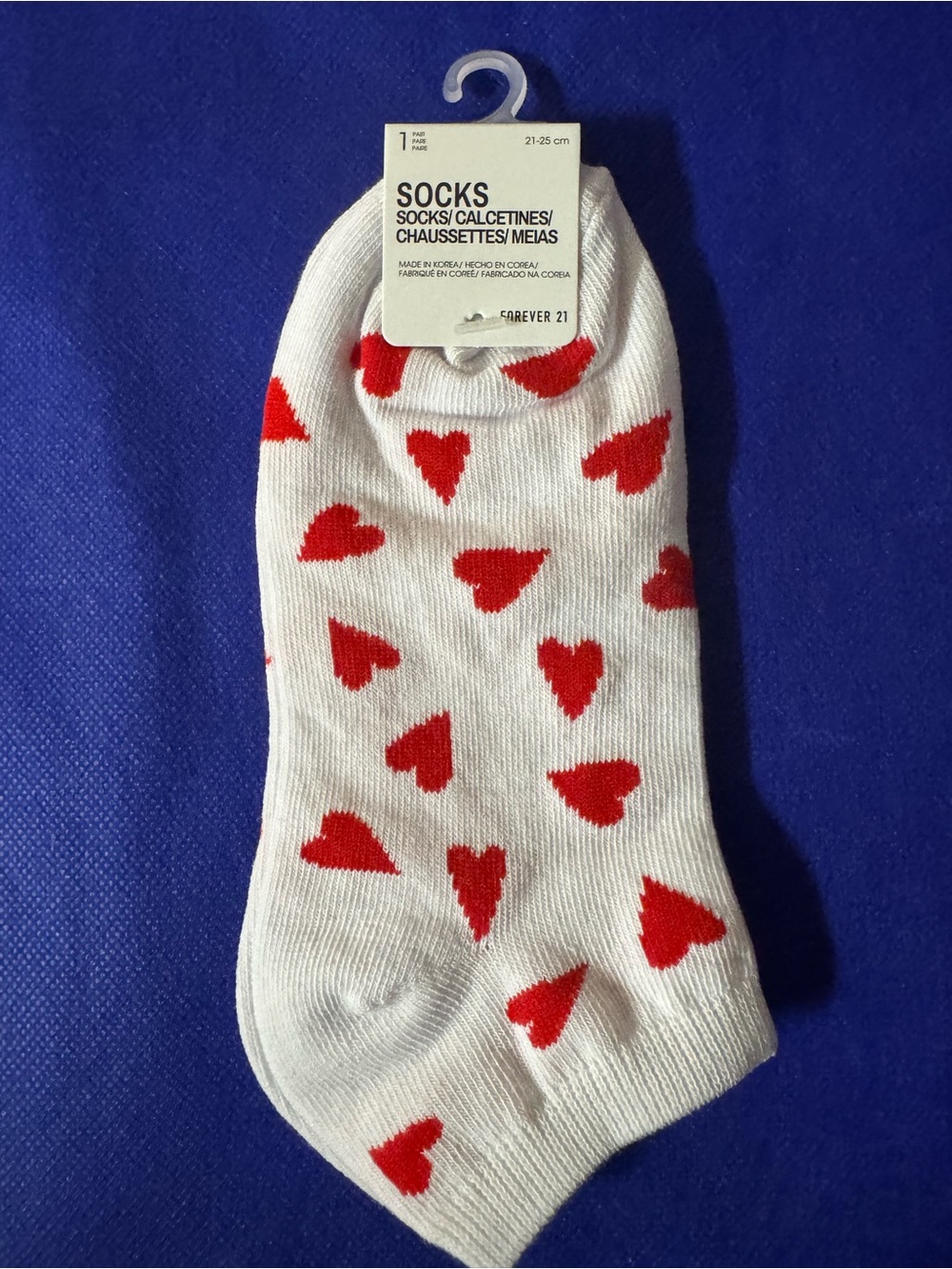 I❤️U Forever 21 White Ankle Socks with Red Heart Pattern - NWT comes in plastic